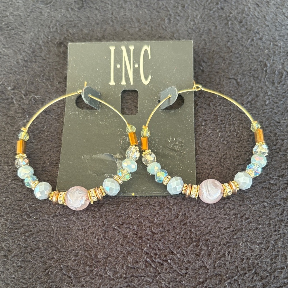 INC International Concepts Gold and Crystal Beaded Hoop Earrings